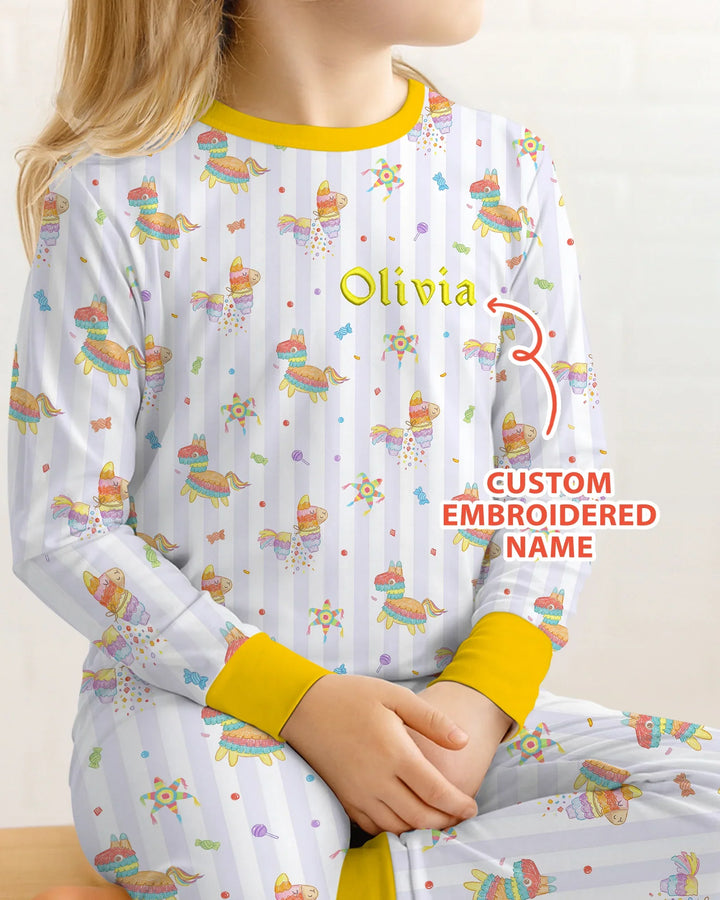 Personalized Embroidered Name Cinco De Mayo Bamboo Two Piece Long Sleeve Pajama Set