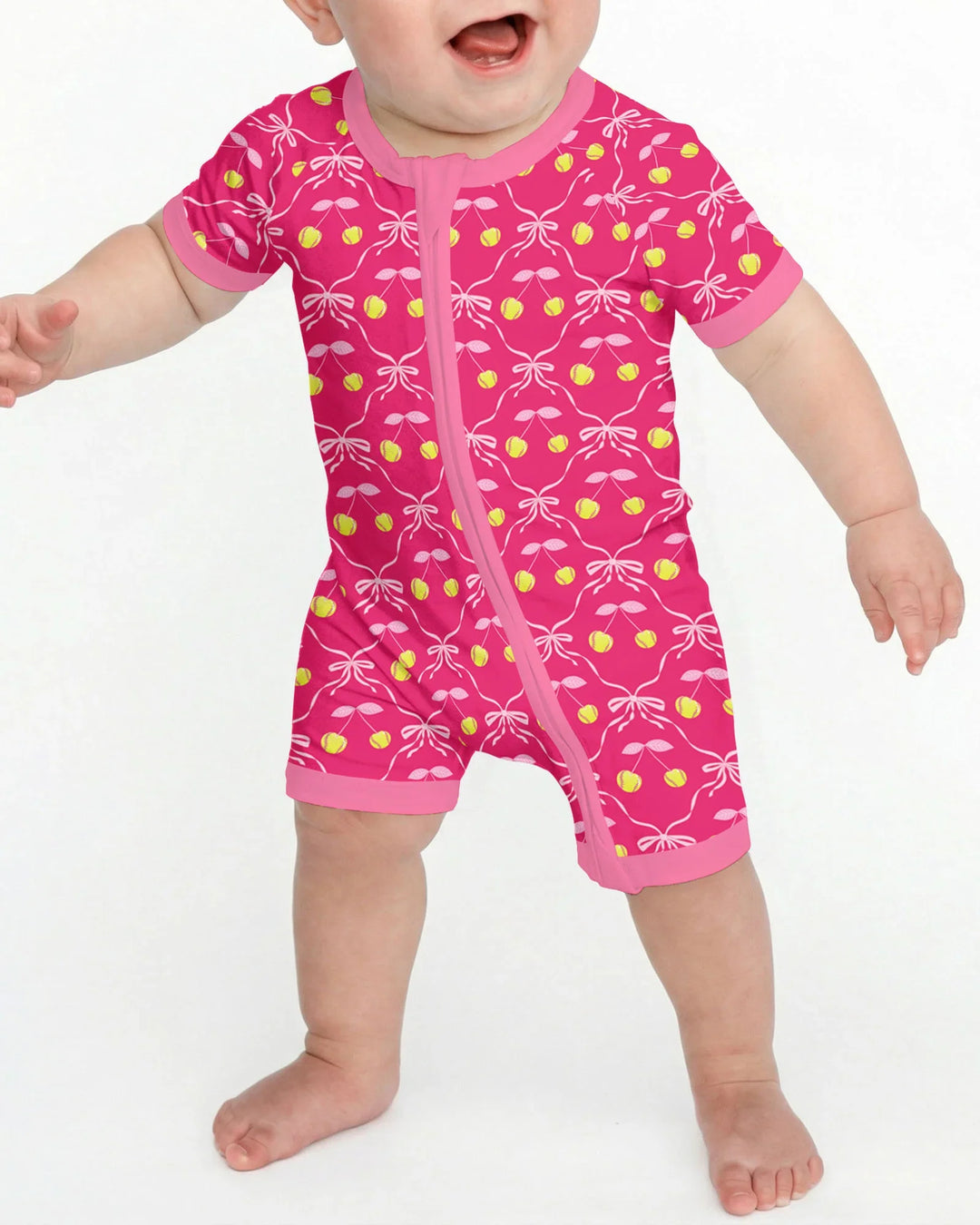 Cherry Baseball Softball Mom and Girl Matching Bamboo Shorty Zippy