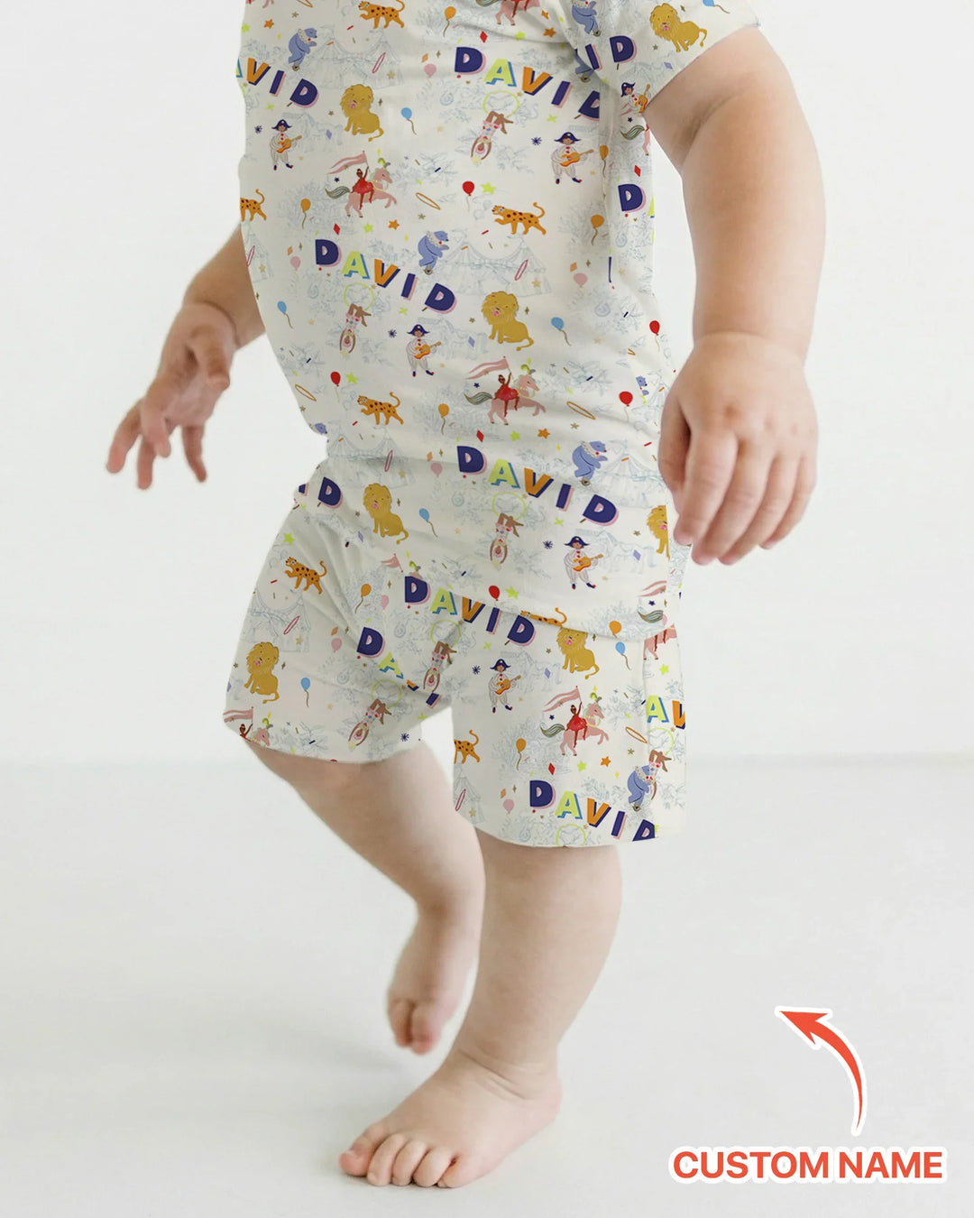 Custom Name Circus Toile Bamboo Two Piece Short Sleeve Shorts Pajama Set