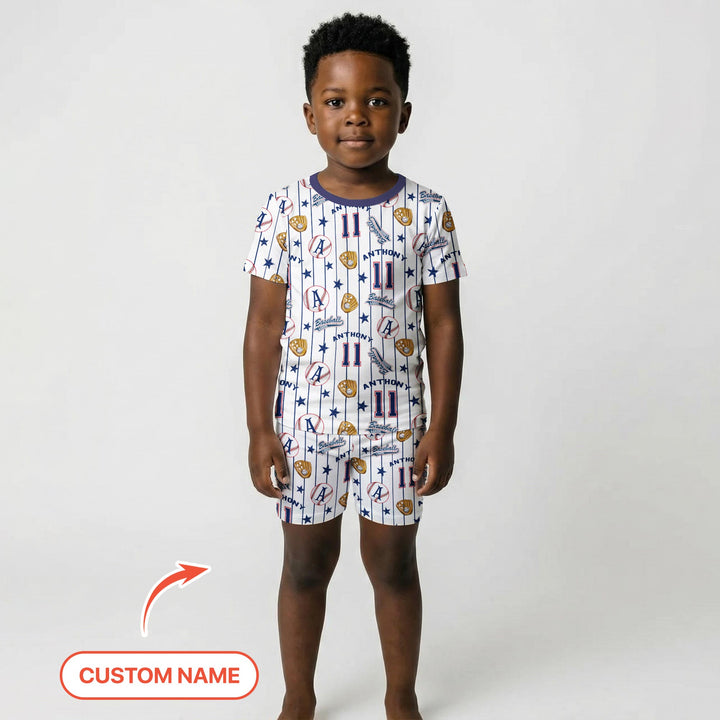 Custom Name Baseball Time Two Piece Short Sleeve Shorts Pajama Set