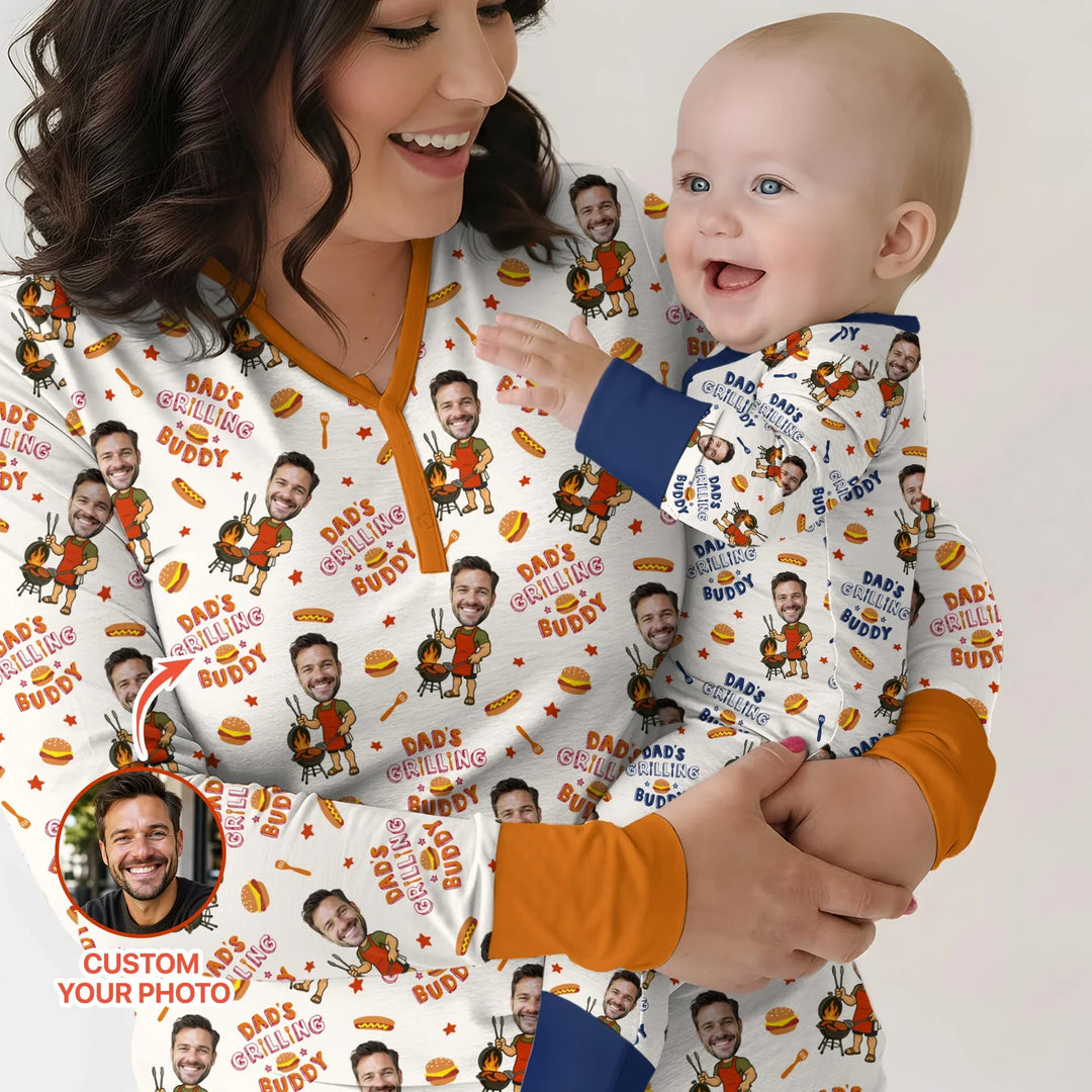 Custom Photo Dad's Grilling Buddy Family Matching Bamboo Women Pajama Set