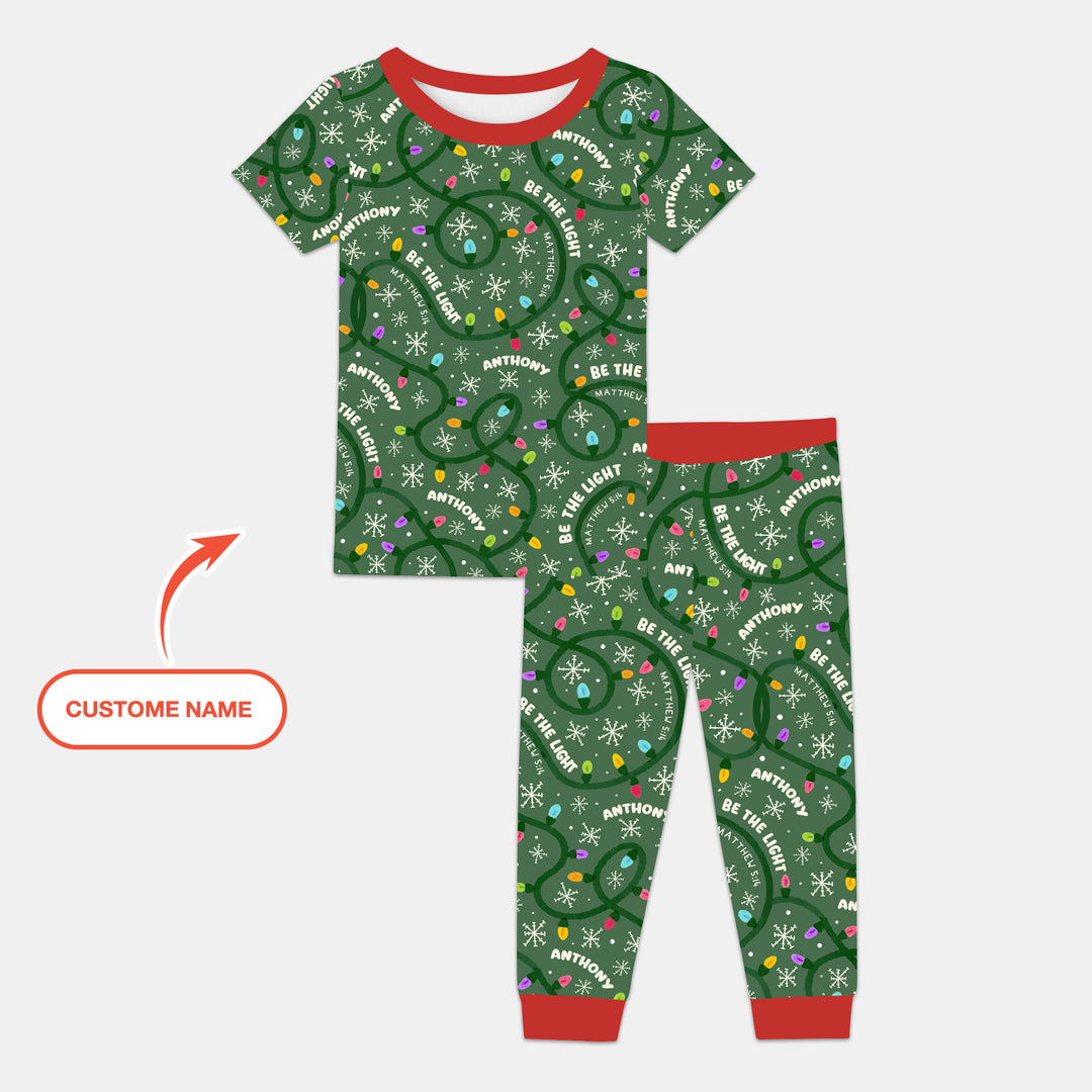 Custom Name Be The Light Christmas Two Piece Short Sleeve Pajama Set