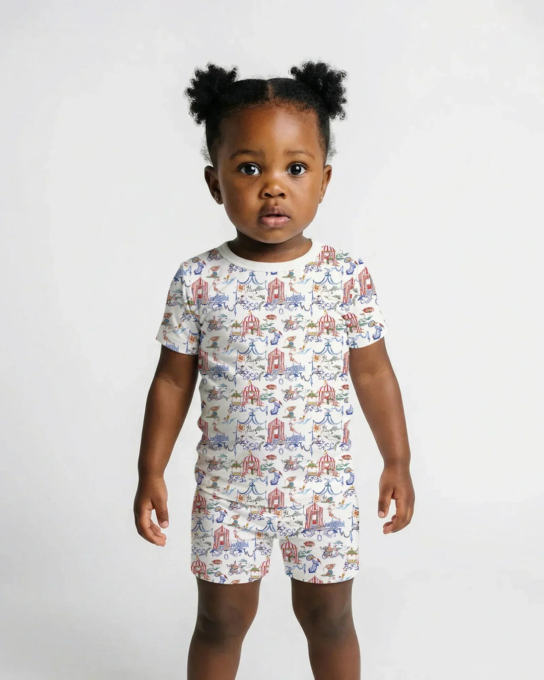 Vintage Lousiana Circus Toile Family Matching Bamboo Two Piece Short Sleeve Shorts Pajama Set