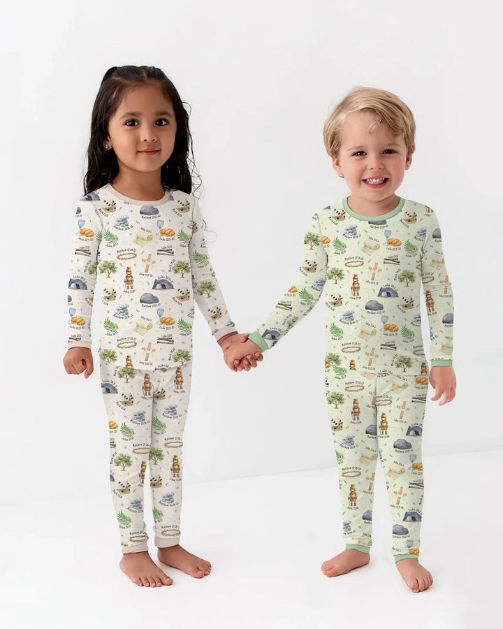 Zweiteiliges Langarm-Pyjama-Set mit Sommerfrüchten