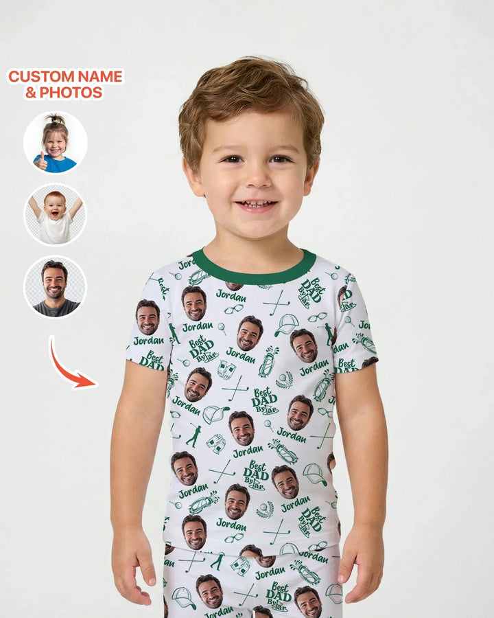 Custom Photo Best Dad By Par Bamboo Two Piece Short Sleeve Pajama Set