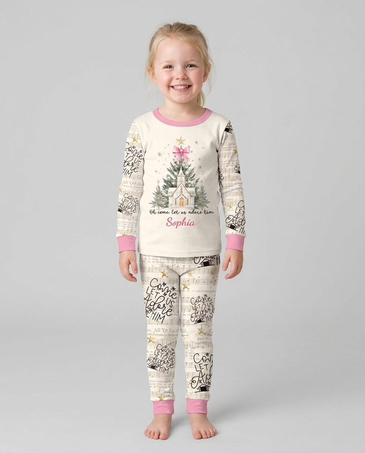 Oh Come Let Us Adore Him Custom Name Mommy And Me Matching Bamboo Two Piece Long Sleeve Pajama Set