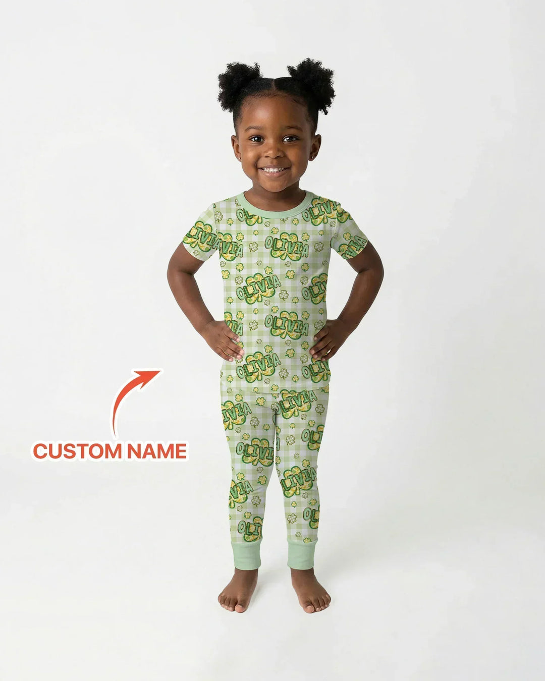 Lucky Shamrock Custom Name Two Piece Short Sleeve Pajama Set
