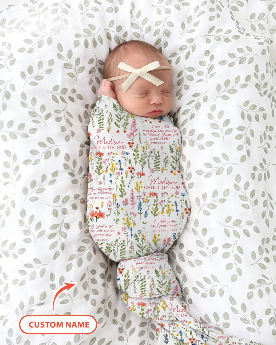 Custom Name Child of God Flower Garden swaddle blanket