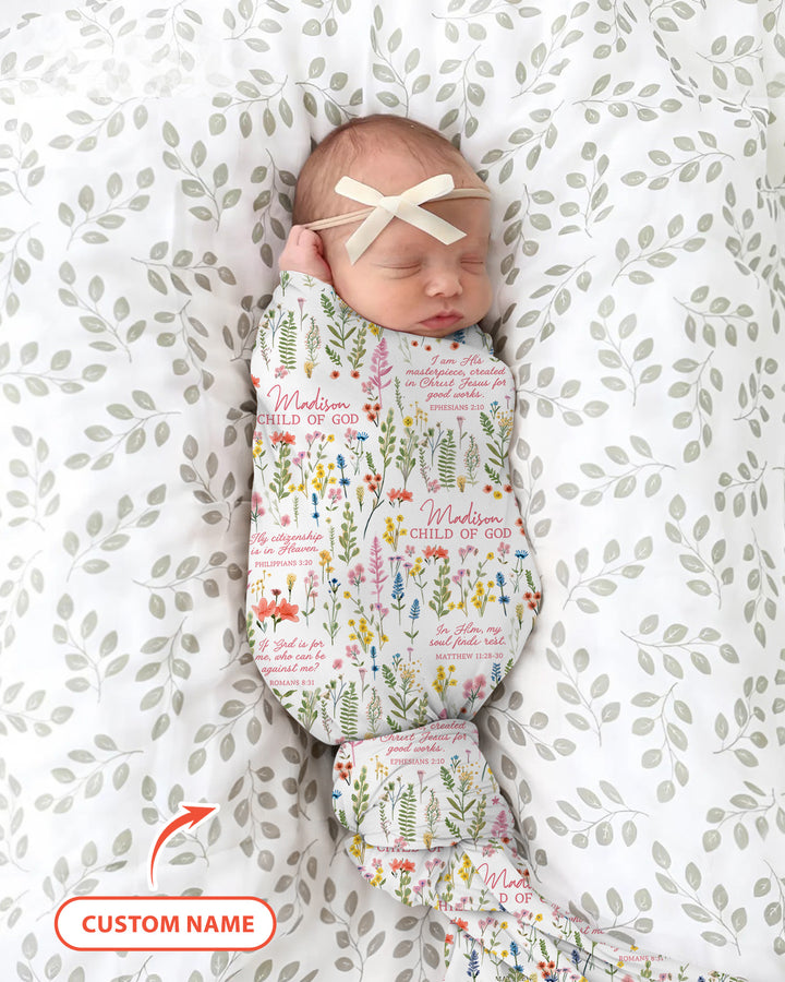 Custom Name Child of God Flower Garden swaddle blanket