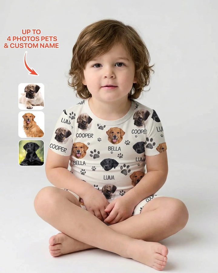 Custom Photo With Paw For Dog Lovers Bamboo Two Piece Short Sleeve Shorts Pajama Set