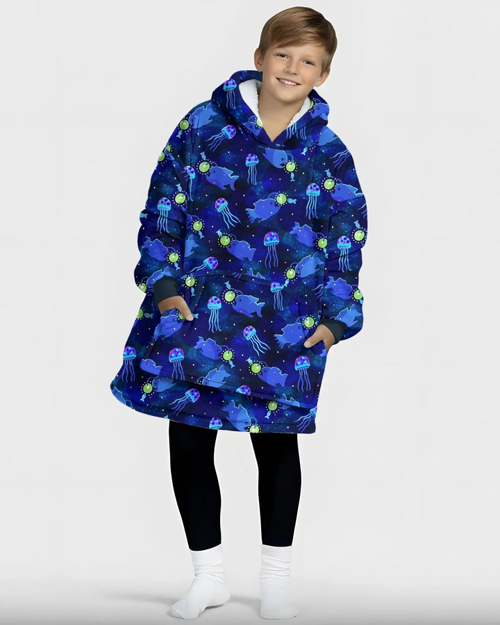 Happy Glow Fish Tragbare Bambus-Decken-Kapuzenjacke