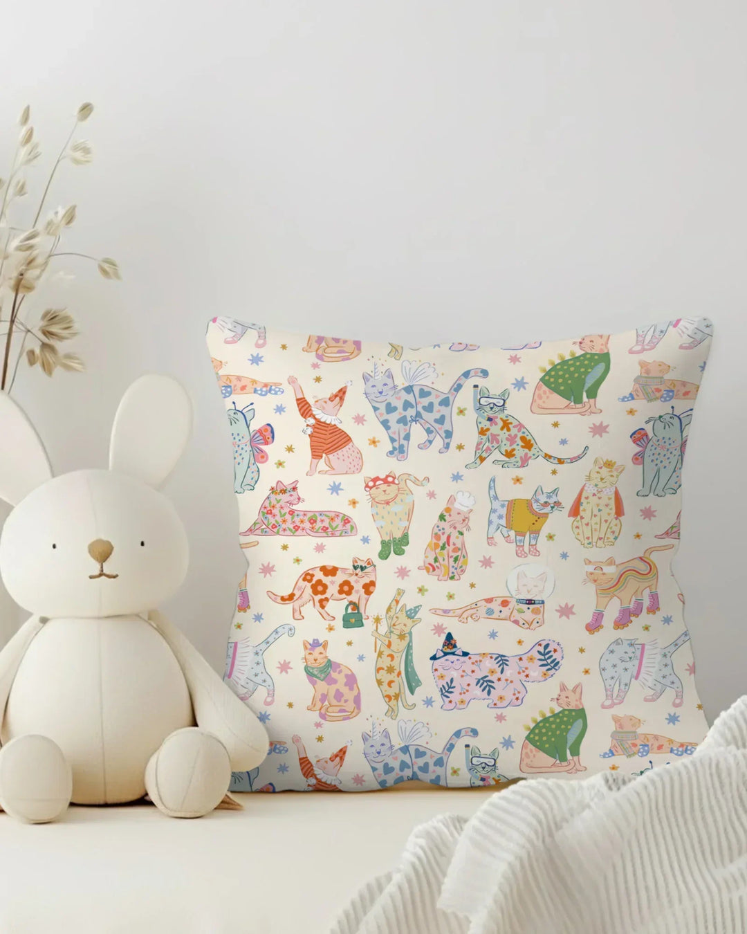 Whimsical Cat Parade Bamboo Pillow Case