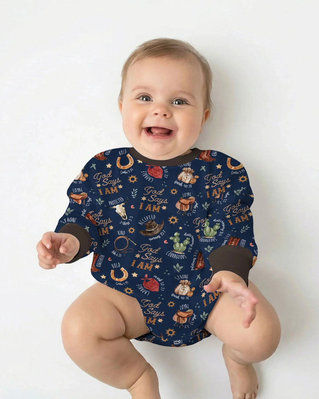 God Says I Am Western Faith Bamboo Bubble Romper