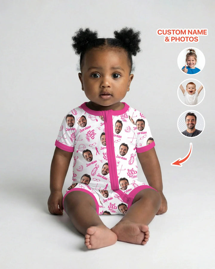 Mono de bambú corto con cremallera "Mejor papá por mucho" con foto personalizada
