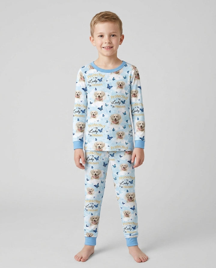 Custom Pet Photo Protected By Heaven Family Matching Bamboo Two Piece Long Sleeve Pajama Set