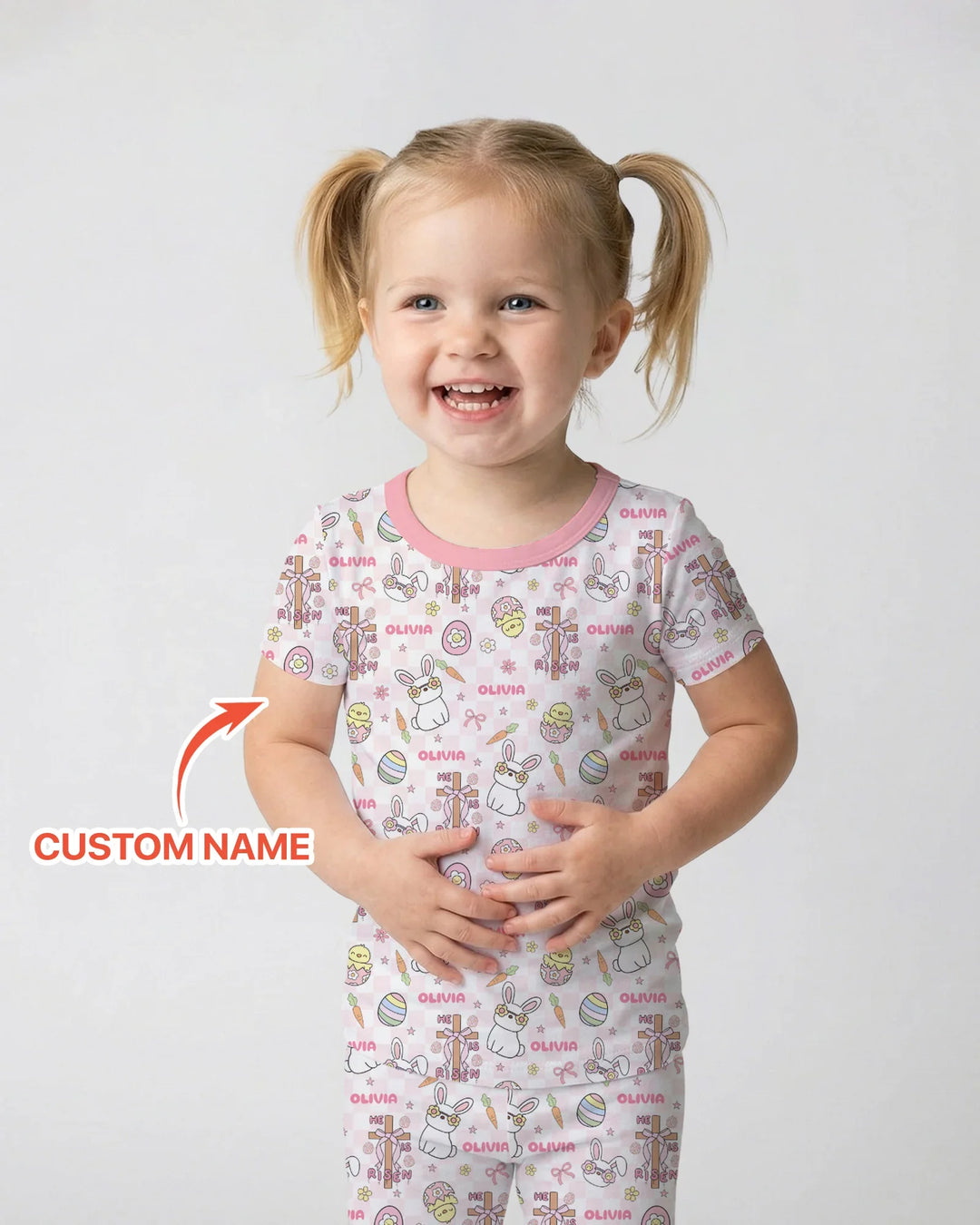 Custom Name Retro Easter Two Piece Short Sleeve Pajama Set