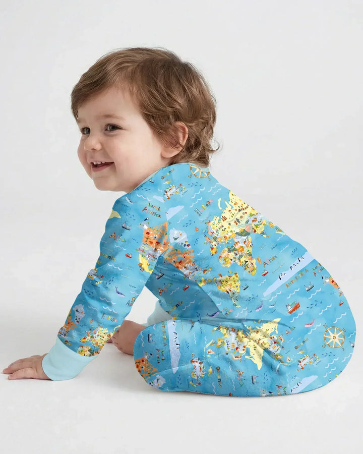 Whimsical World Map Family Matching Bamboo Convertible Zippy