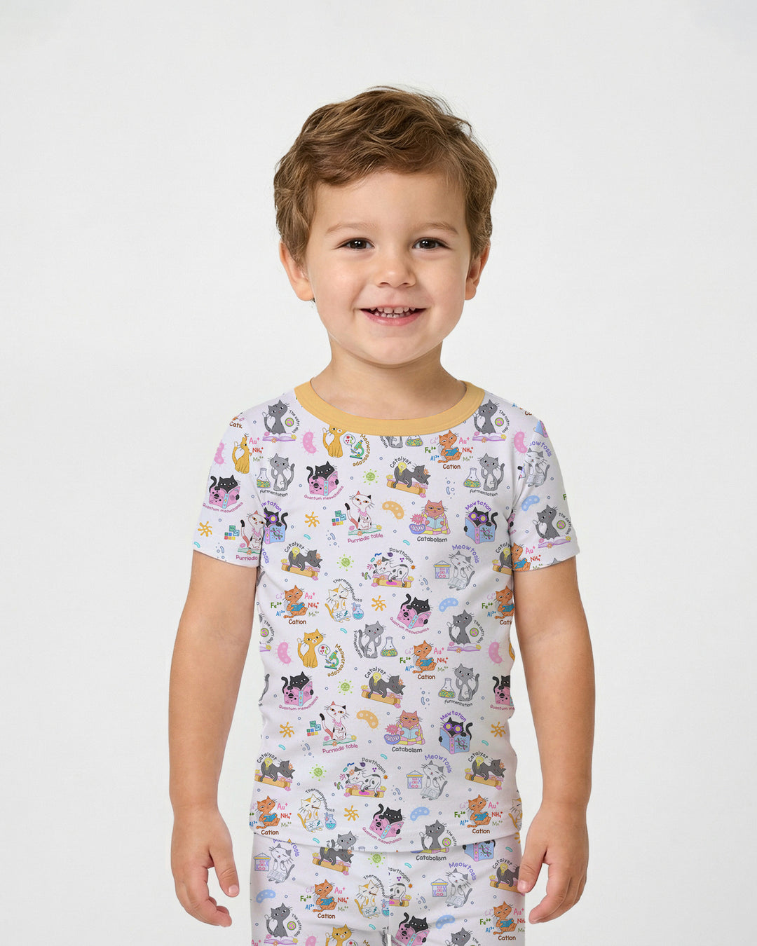 Funny Cat Love Scientist Bamboo Two Piece Short Sleeve Pajama Set