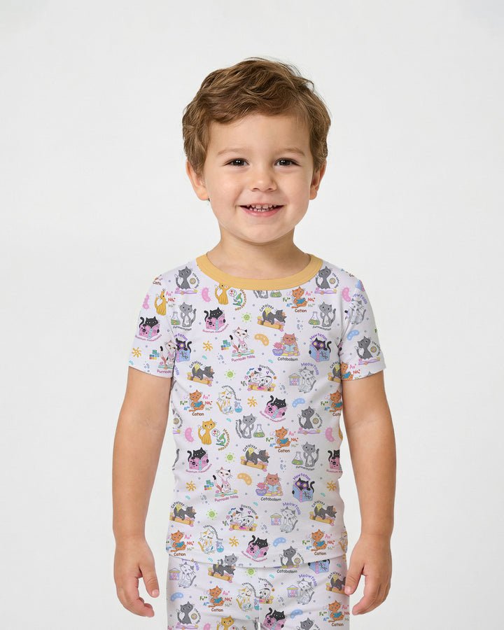 Funny Cat Love Scientist Bamboo Two Piece Short Sleeve Pajama Set
