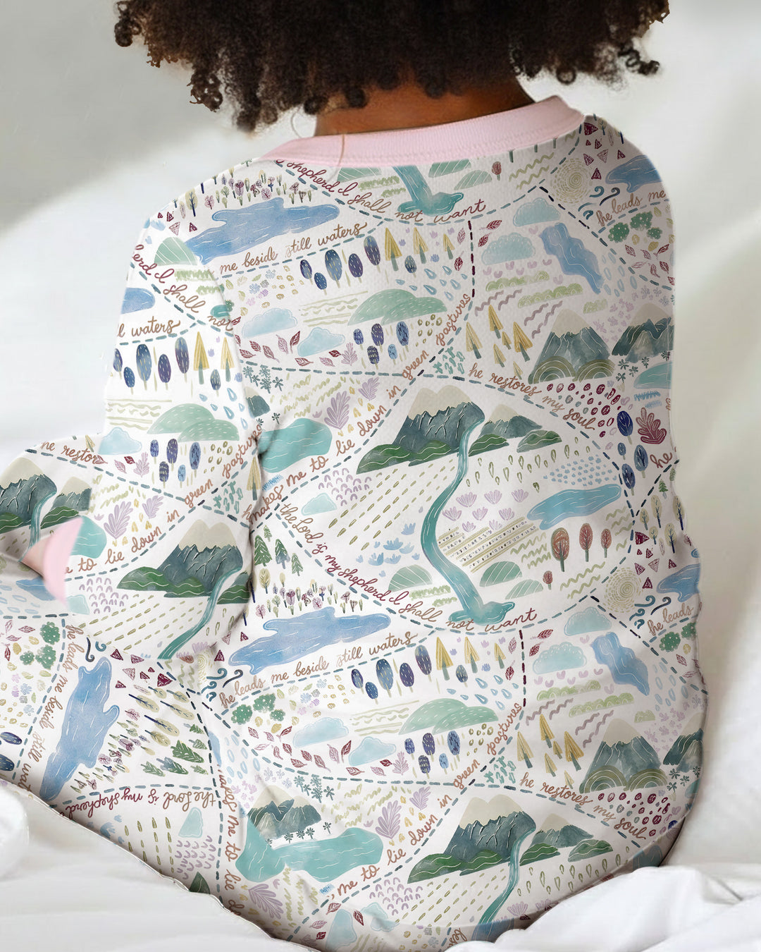 Whimsical Psalms 23 Map Bamboo Two Piece Long Sleeve Pajama Set