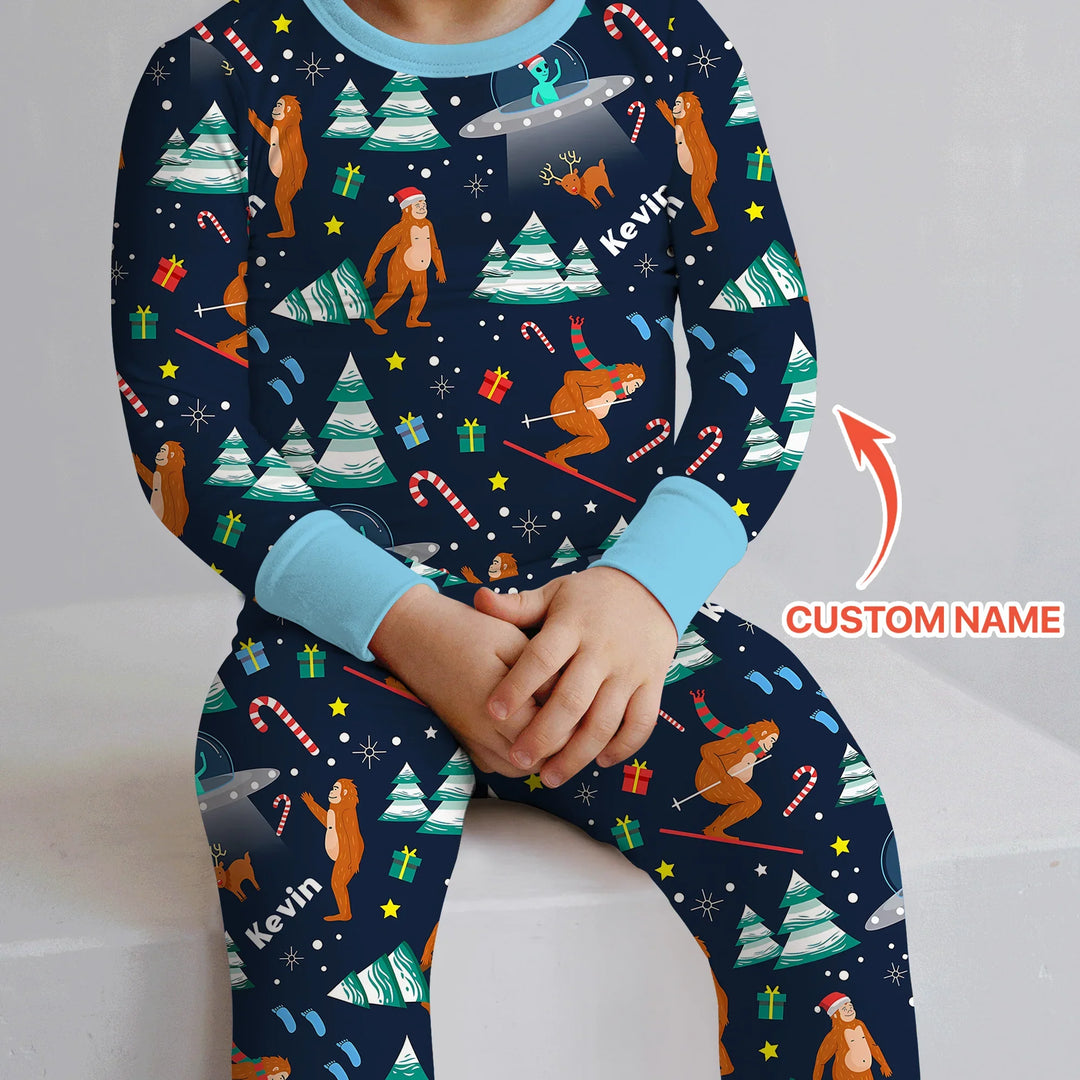 Custom Christmas Bigfoot  Two Piece Long Sleeve Pajama Set