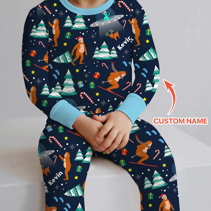 Custom Christmas Bigfoot  Two Piece Long Sleeve Pajama Set