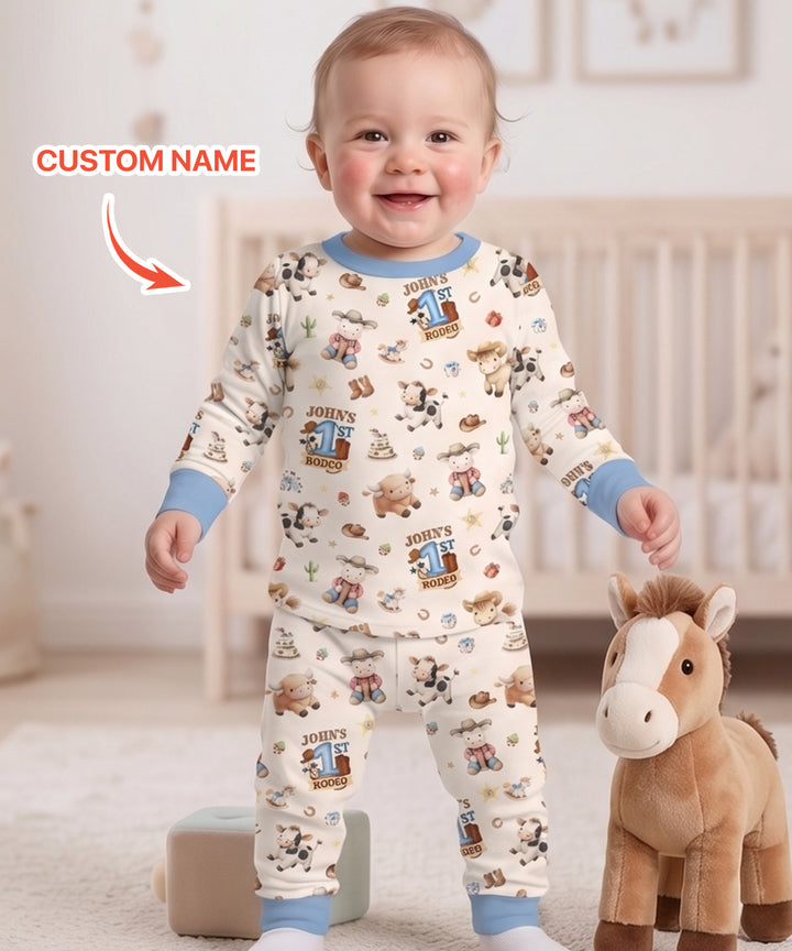 Custom Name First YeeHaw Birthday Bamboo Two Piece Long Sleeve Pajama Set