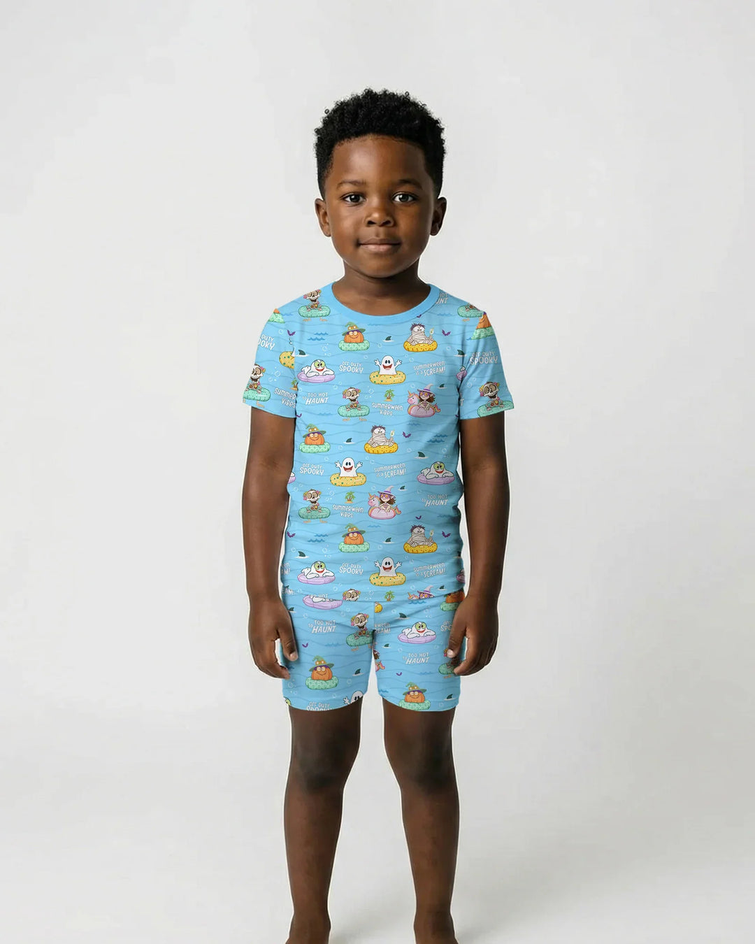 Summerween Cartoon Bamboo Two Piece Short Sleeve Shorts Pajama Set