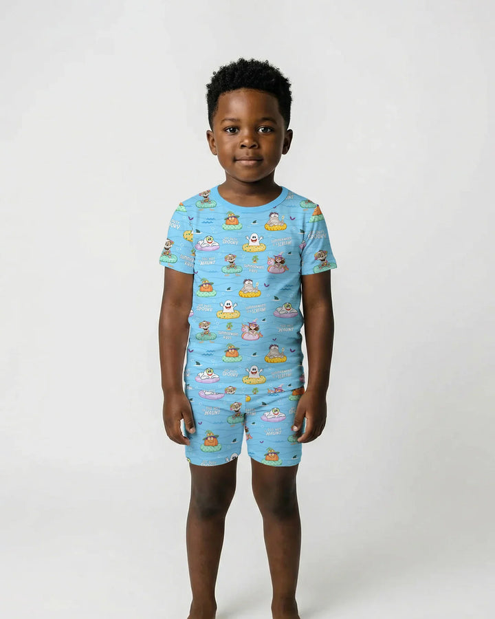 Summerween Cartoon Bamboo Two Piece Short Sleeve Shorts Pajama Set