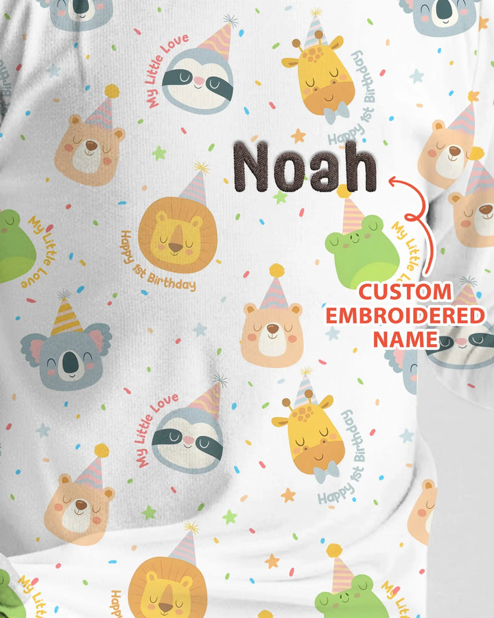 1st Birthday Personalized Embroidered Baby Bamboo Two Piece Long Sleeve Pajama Set