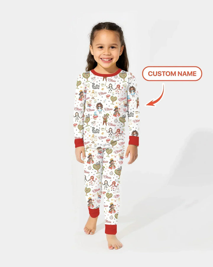 Whimsical Wonderland Tea Party Custom Name Two Piece Long Sleeve Pajama Set