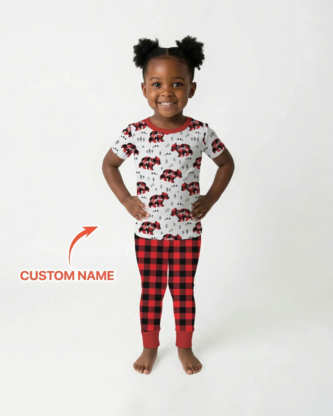 Pijama de dos piezas de bambú de manga corta a juego con osos de familia con nombre personalizado