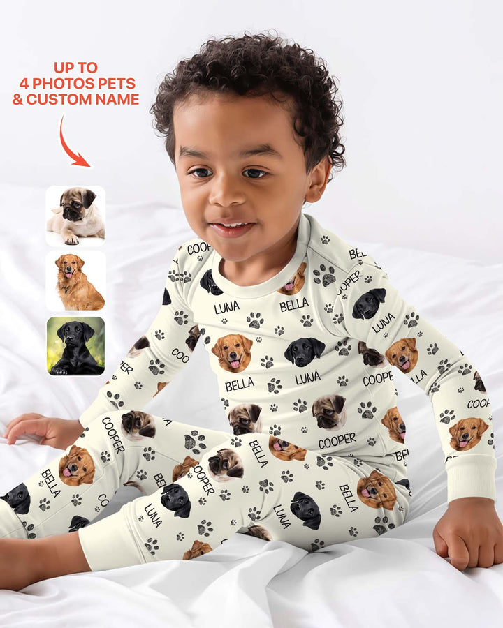 Pijama de dos piezas de bambú con manga larga y foto personalizada de perro con huella