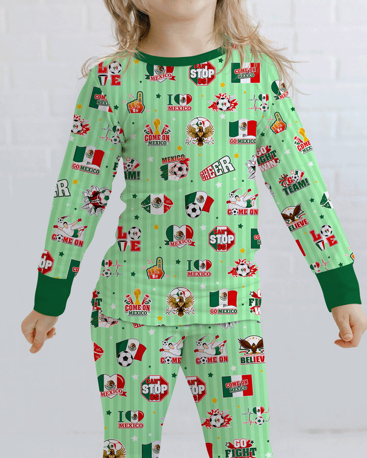 Soccer Game Day Go Team Mexico Family Matching Bamboo Two Piece Long Sleeve Pajama Set