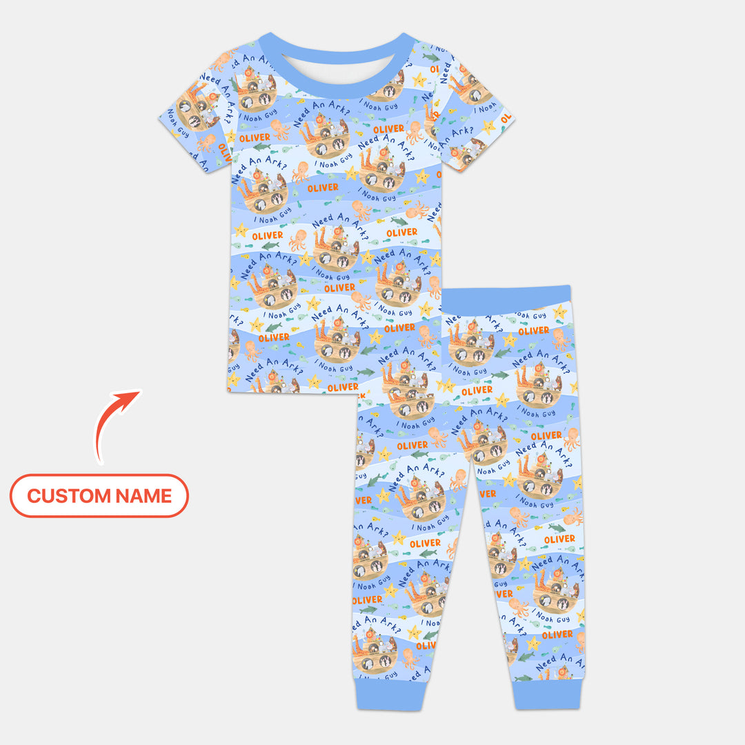 Noah’s Ark Custom Name Boy Two Piece Short Sleeve Pajama Set