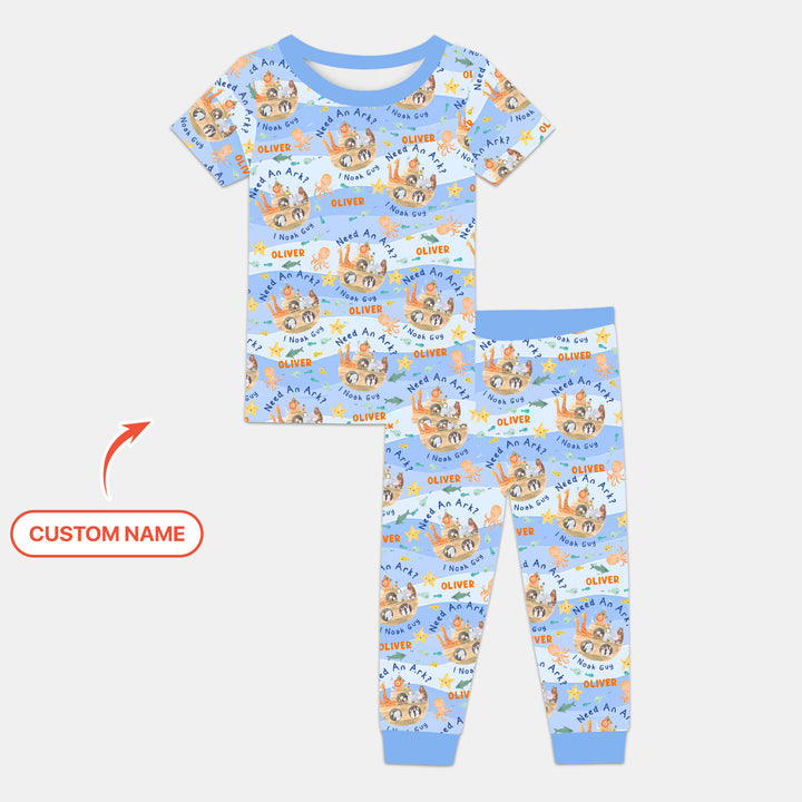 Noah’s Ark Custom Name Boy Two Piece Short Sleeve Pajama Set
