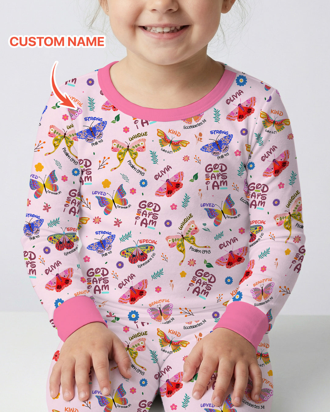 Custom Name God says I am Butterfly Two Piece Long Sleeve Pajama Set