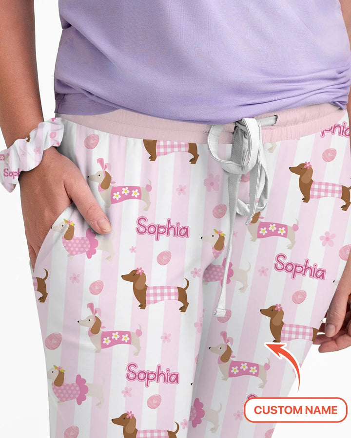 Custom Name Easter Dachshunds Family Matching Women Pajama Set