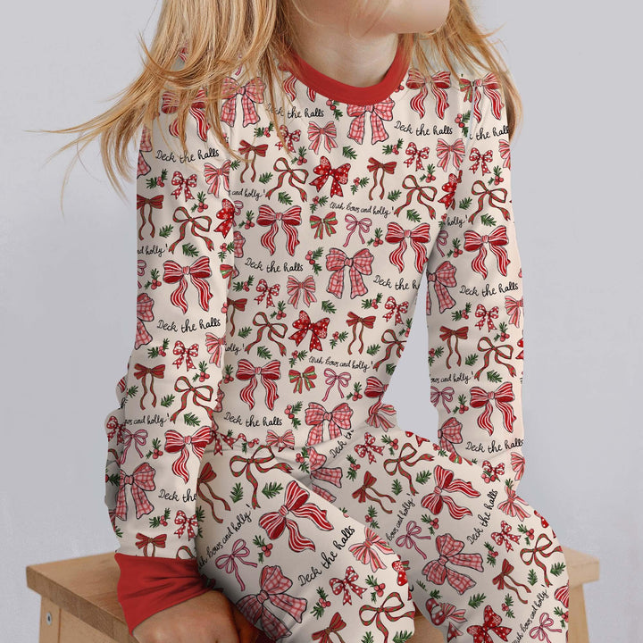 Coquette Christmas Bows Two Piece Long Sleeve Pajama Set