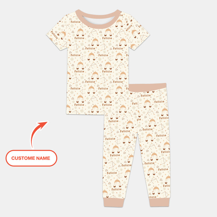 Bohemian Baby Zodiac Signs Custom Name Two Piece Short Sleeve Pajama Set