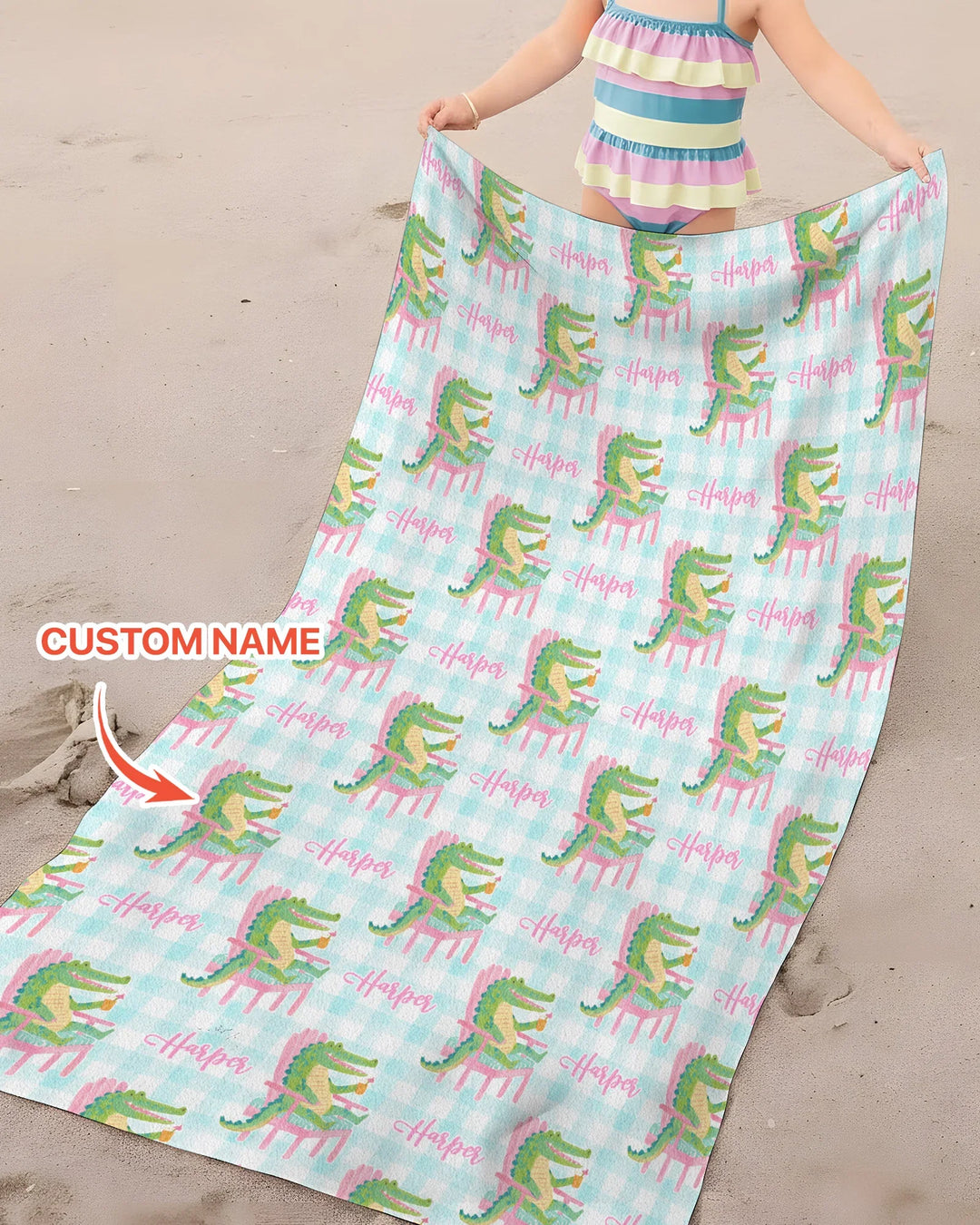Personalisiertes Preppy Later Gator Bambus-Strandtuch