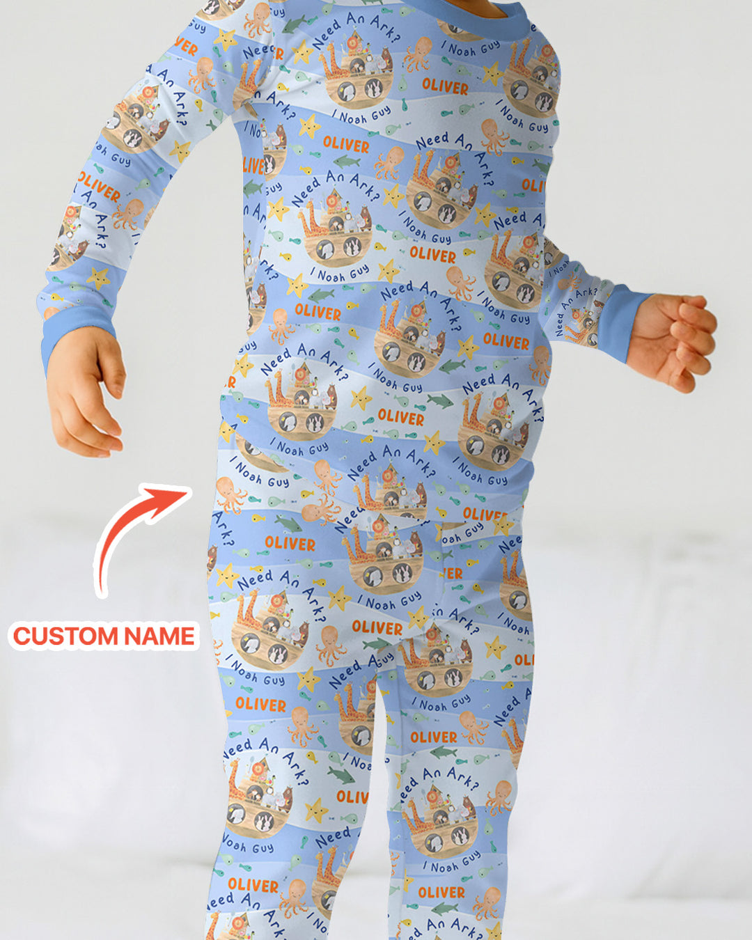 Noah’s Ark Custom Name Boy Two Piece Long Sleeve Pajama Set