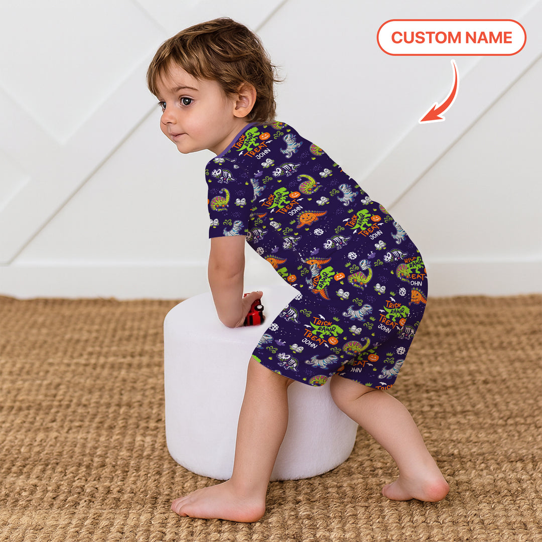 Trick Rawr Treat Custom Name Two Piece Short Sleeve Shorts Pajama Set