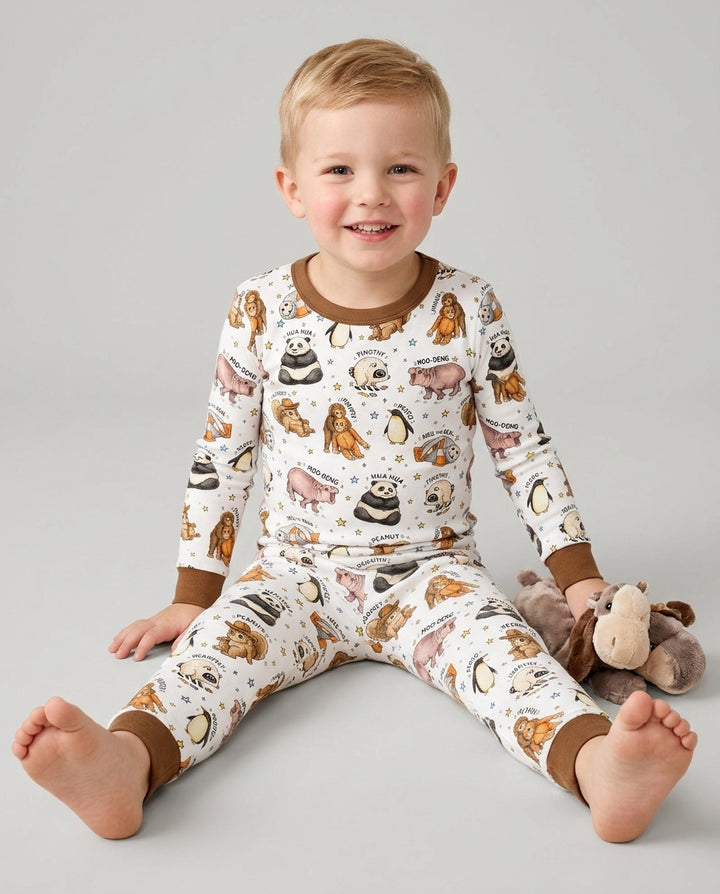 Cute Viral Animals Bamboo Two Piece Long Sleeve Pajama Set