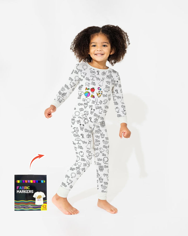 All Colorable Alphabet Two Piece Long Sleeve Pajama Set