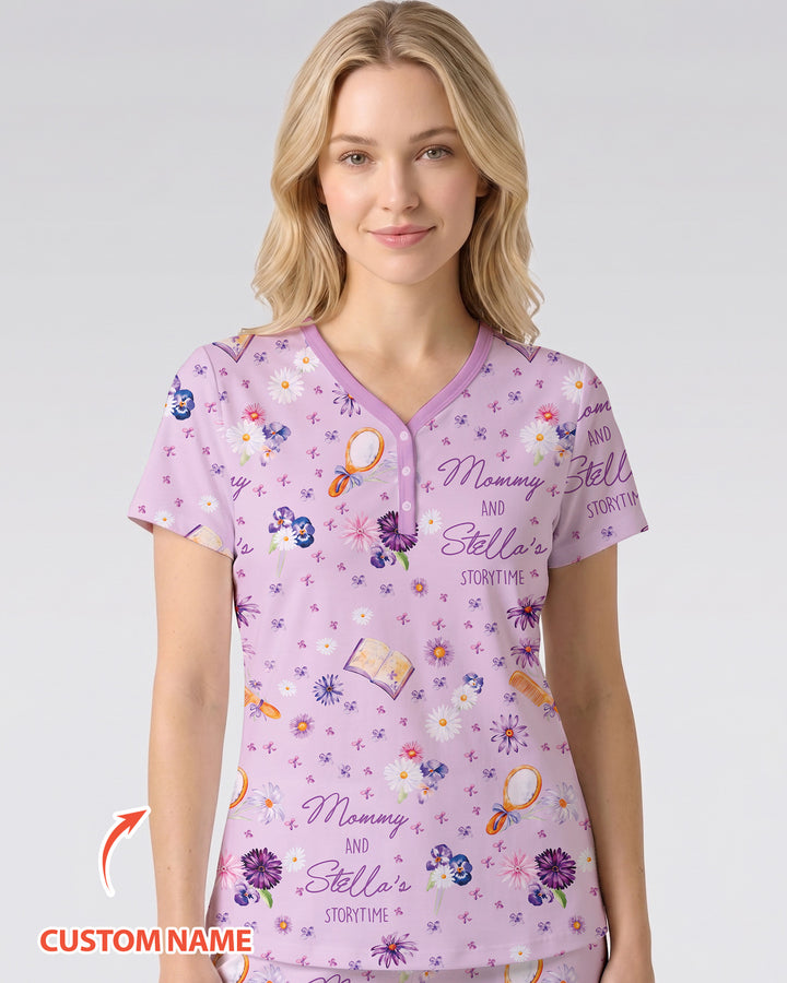 Mommy Daddy And Me Bedtime Story Family Matching Bamboo Women Short Sleeve Short Pajama Set