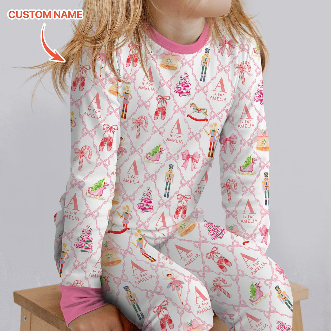 Nutcracker Sweet Dreams Custom Name Two Piece Long Sleeve Pajama Set , Nutcracker Sweet Dreams Custom Name Two Piece Long Sleeve Pajama Set - 12-18M