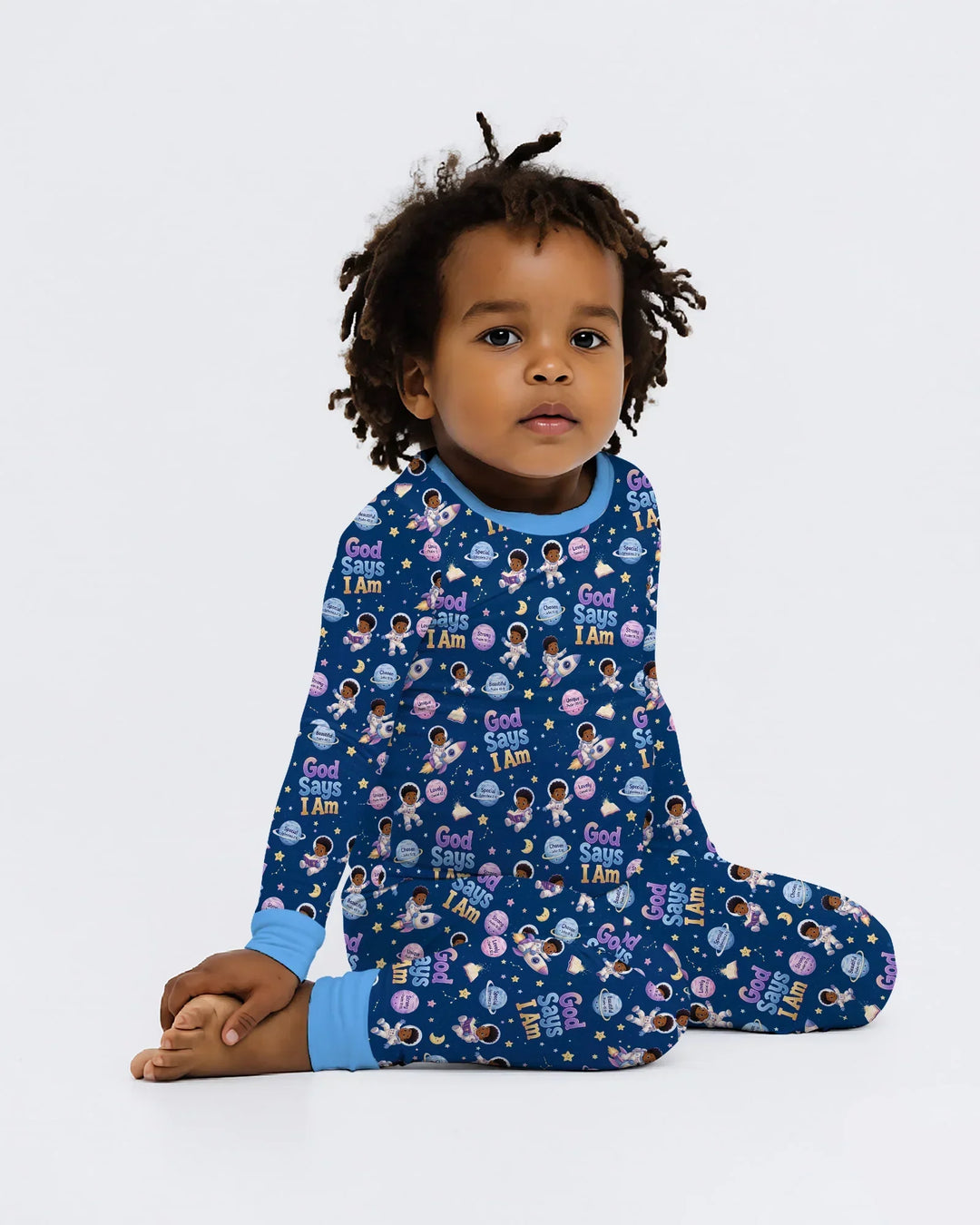Black Boy God Says I Am Bamboo Two Piece Long Sleeve Pajama Set