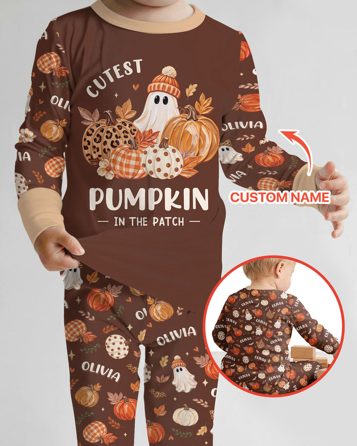 Cutest Pumpkin In The Patch Custom Name Bamboo Two Piece Long Sleeve Pajama Set