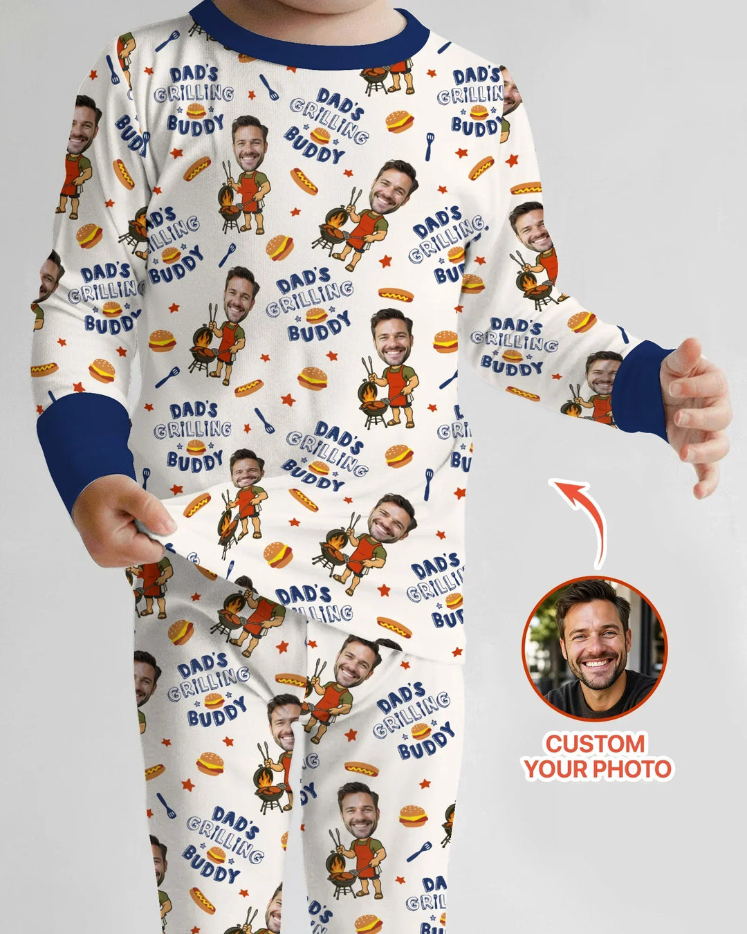 Custom Photo Dad's Grilling Buddy Family Matching Bamboo Two Piece Long Sleeve Pajama Set